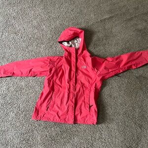North Face women’s neon pink rain jacket